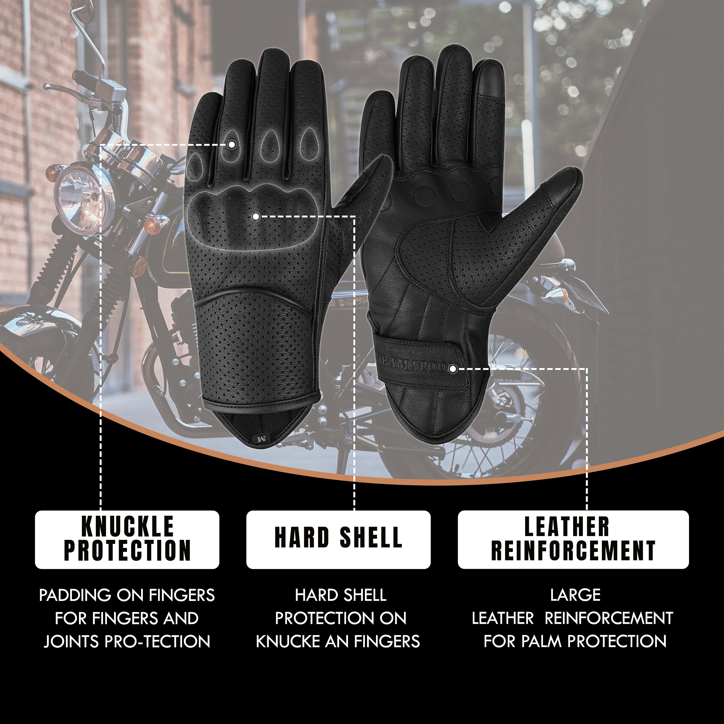 The AMA Look Perforated Leather Motorbike Gloves