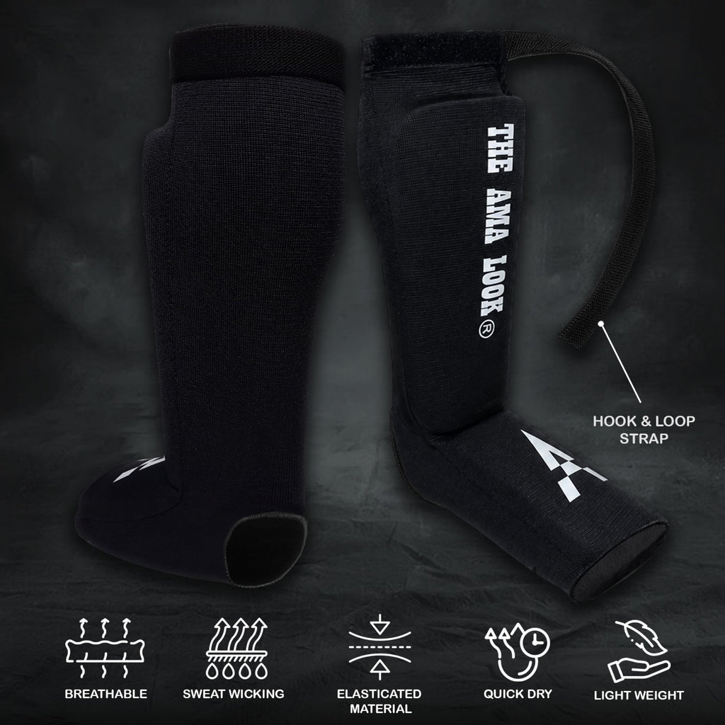 The AMA LOOK MMA Gel Padded Shin Guard Black