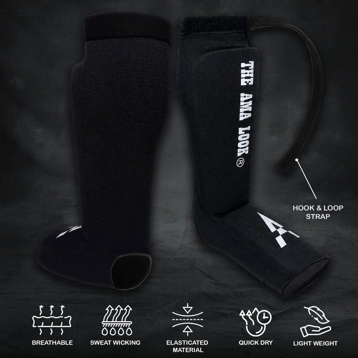 The AMA LOOK MMA Gel Padded Shin Guard Black