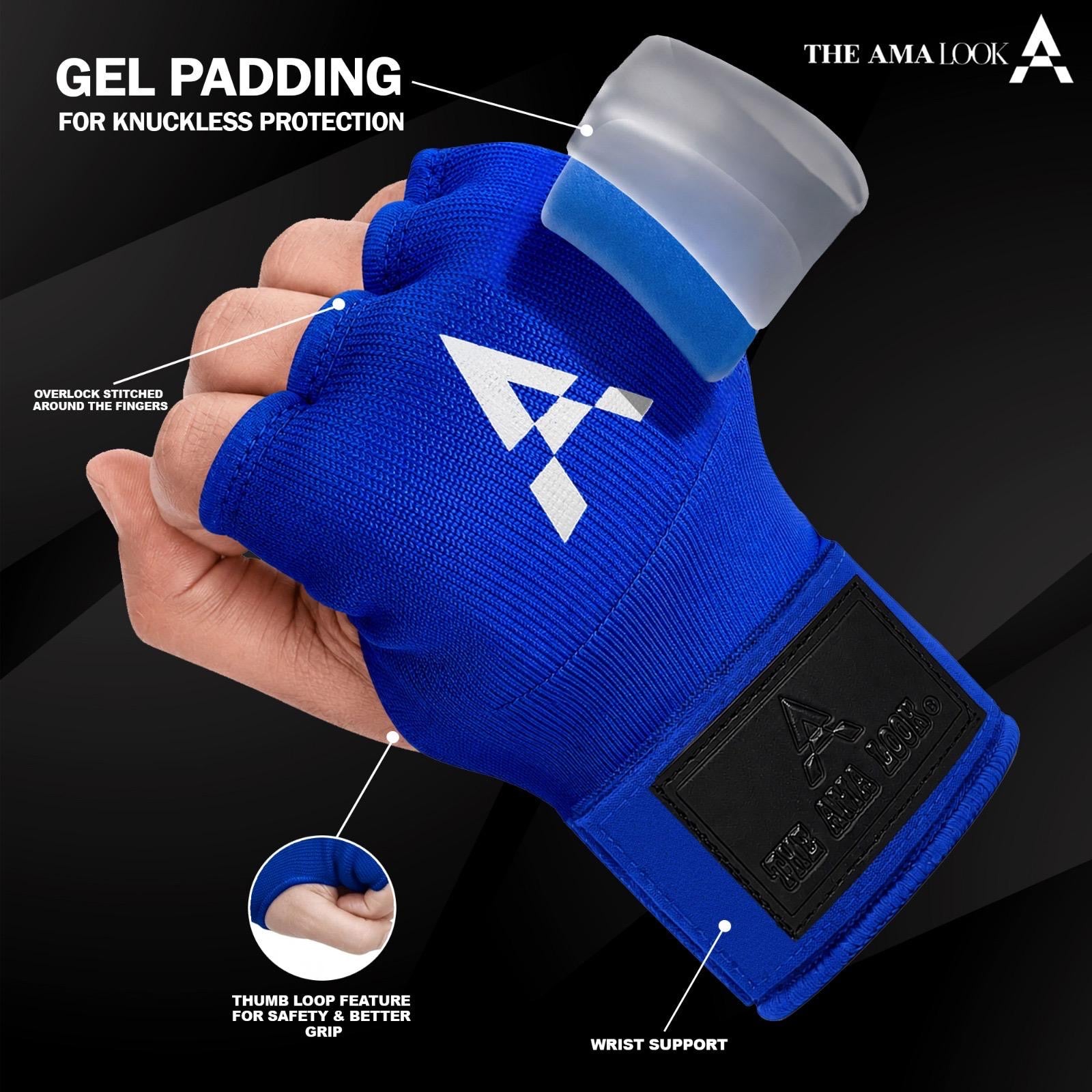 THE AMA LOOK Gel Padded Boxing Hand Wraps Blue