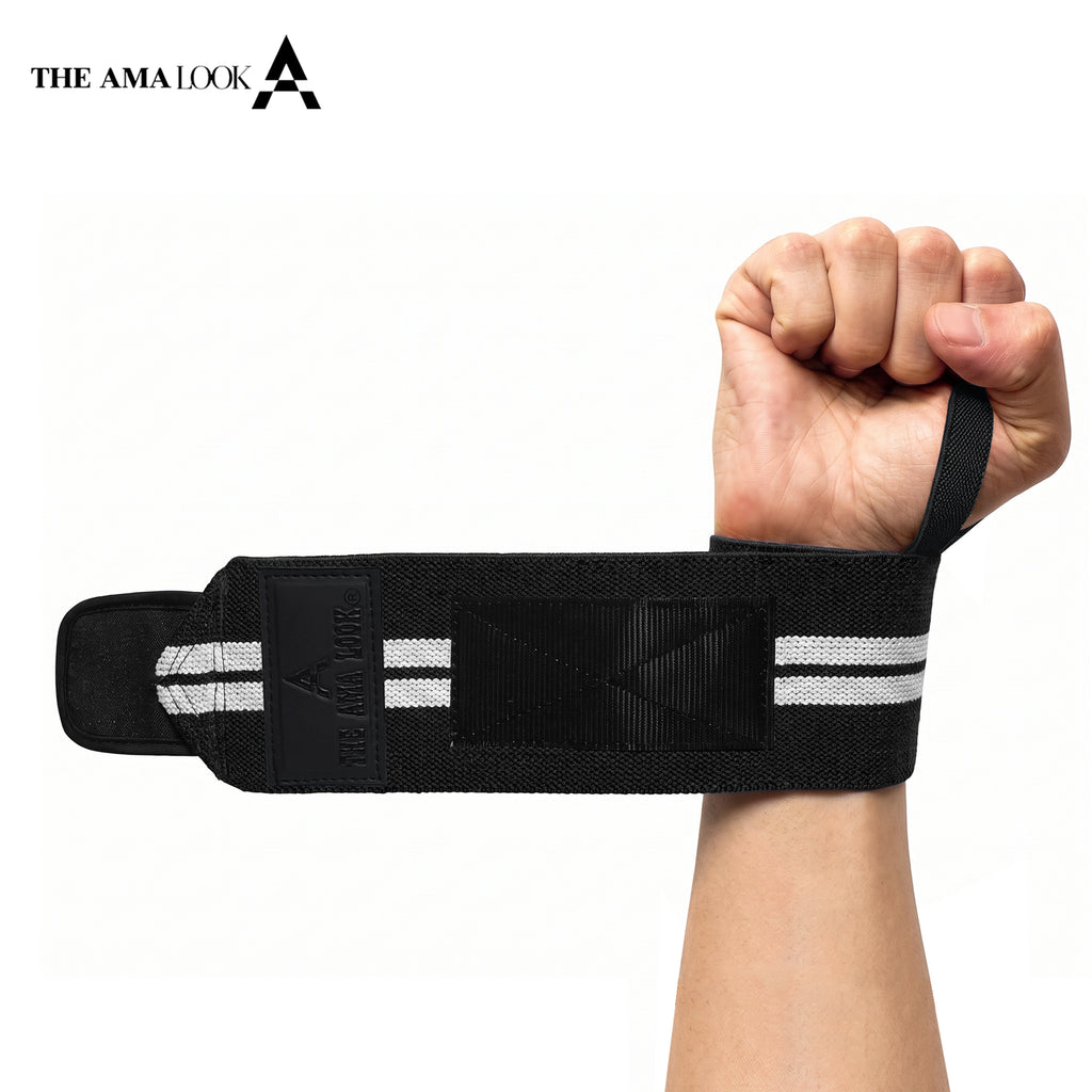 THE AMA LOOK Premium Weight Lifting Wrist Wraps BW