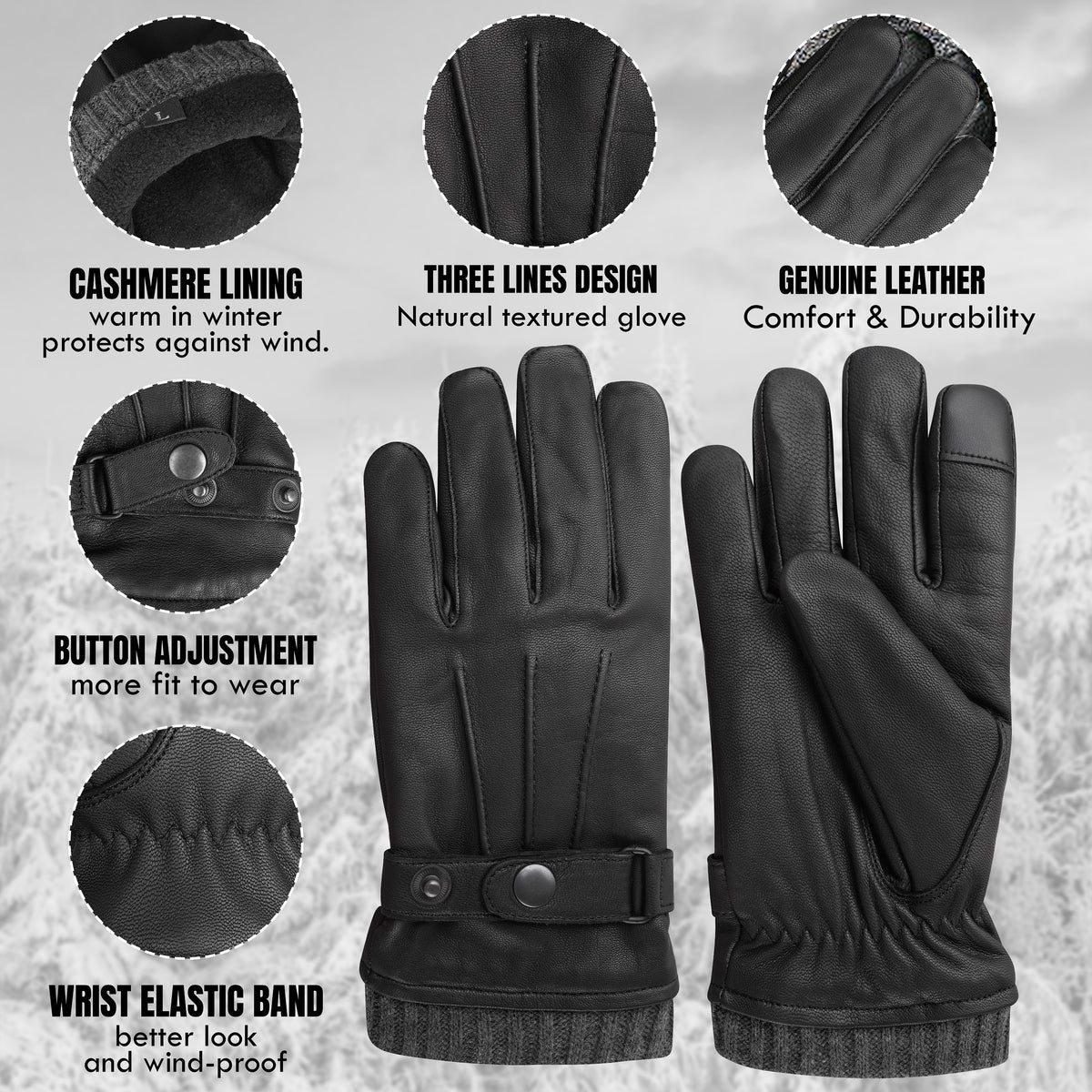 The AMA Premium Winter Leather Gloves Black