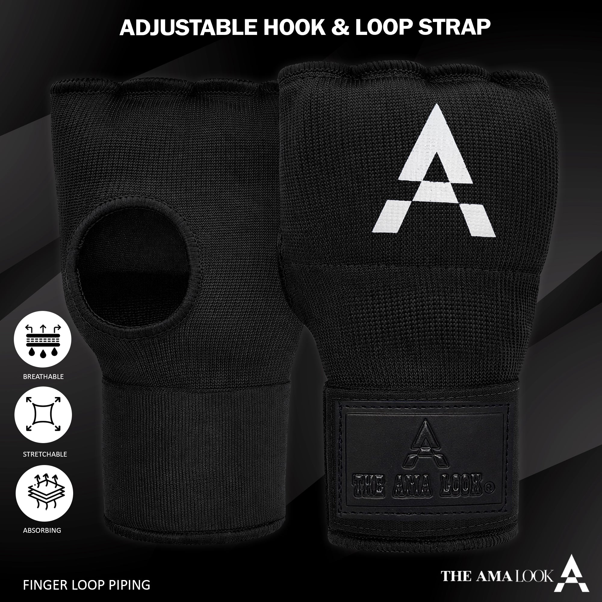 THE AMA LOOK Gel Boxing Hand Wraps Black