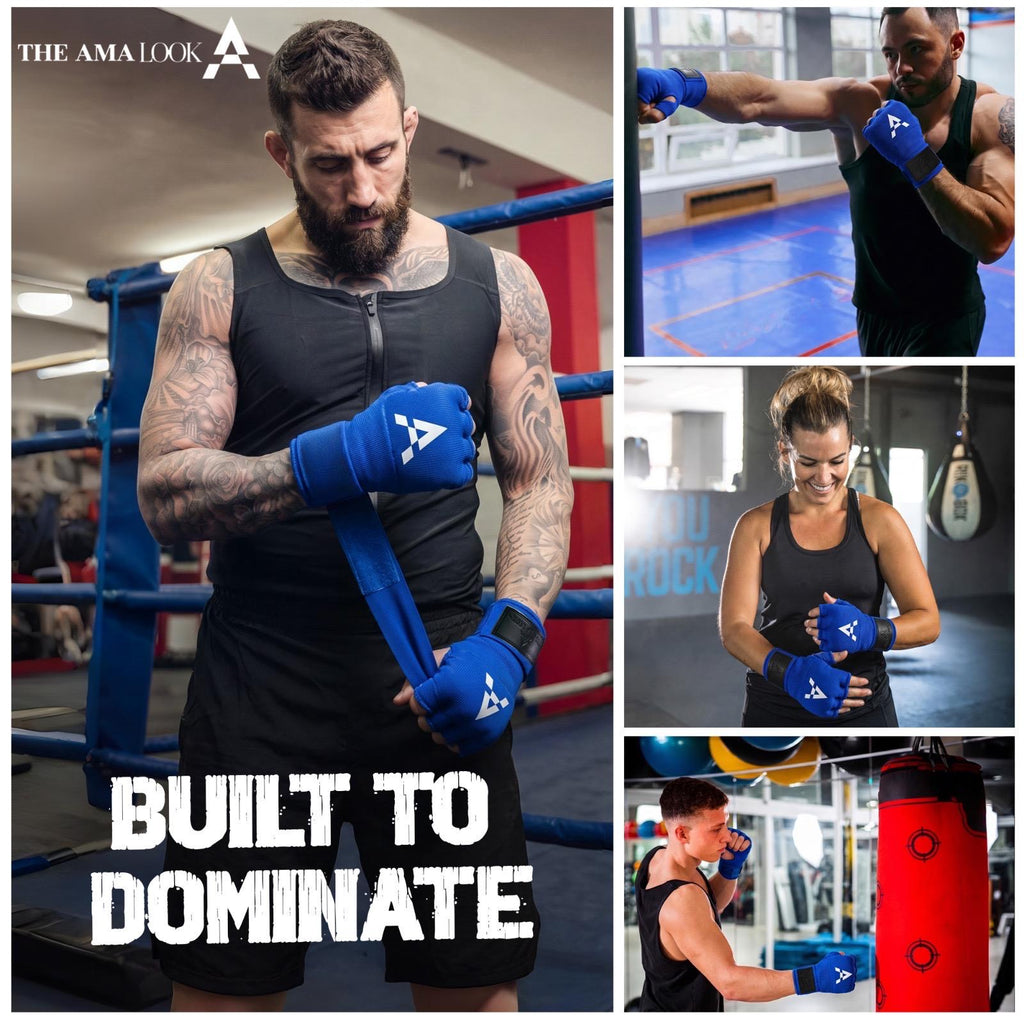THE AMA LOOK Gel Padded Boxing Hand Wraps Blue