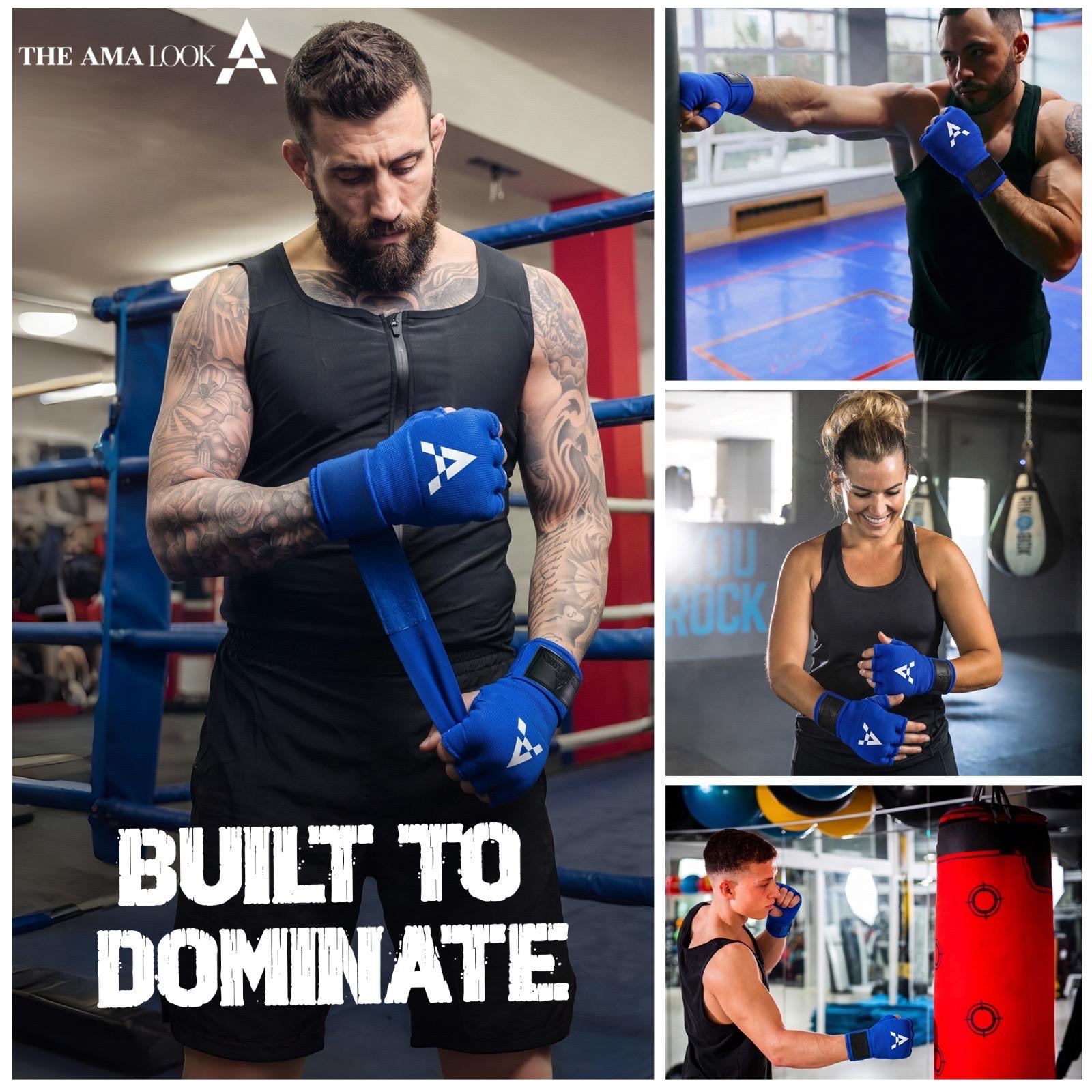 THE AMA LOOK Gel Padded Boxing Hand Wraps Blue
