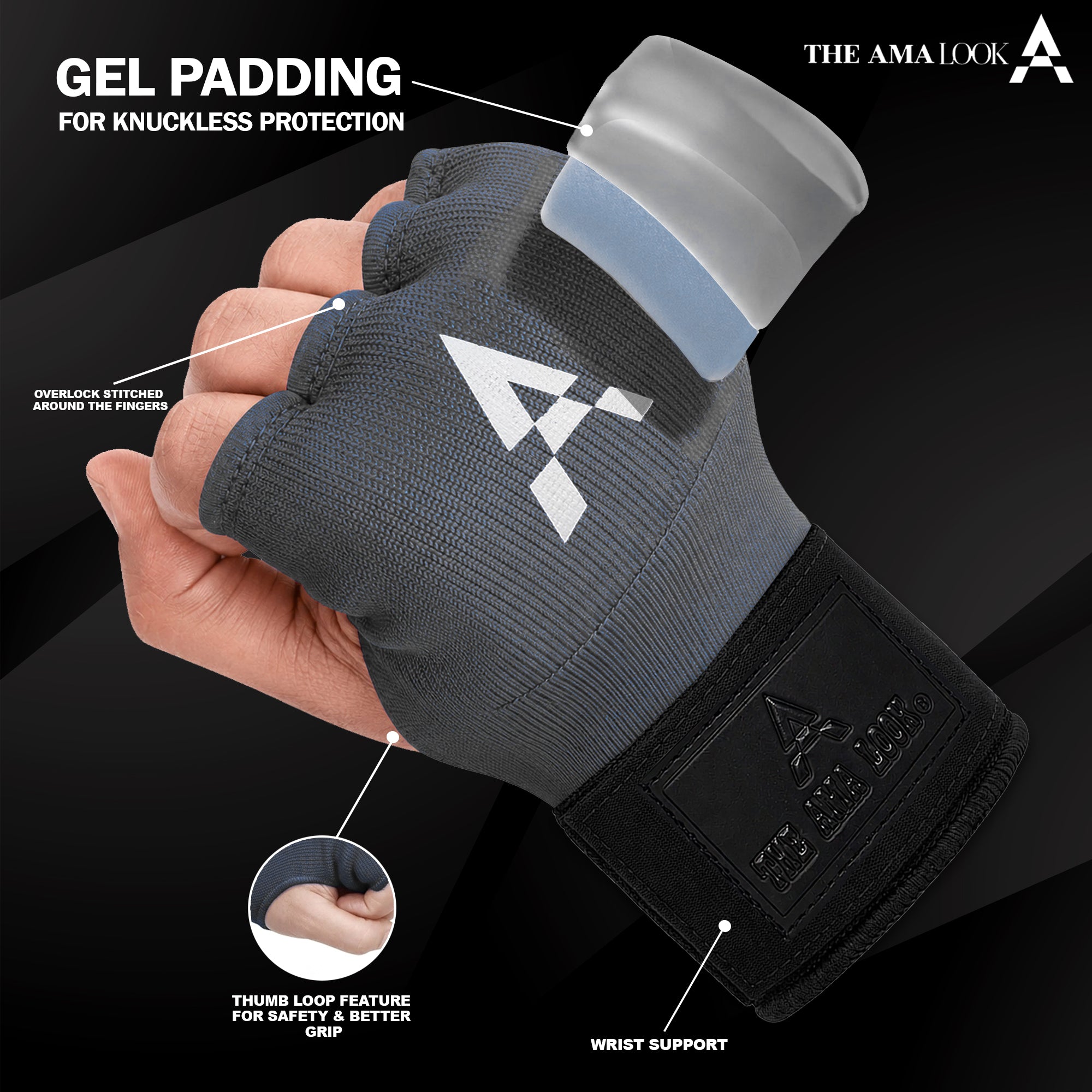THE AMA LOOK Gel Boxing Hand Wraps Grey