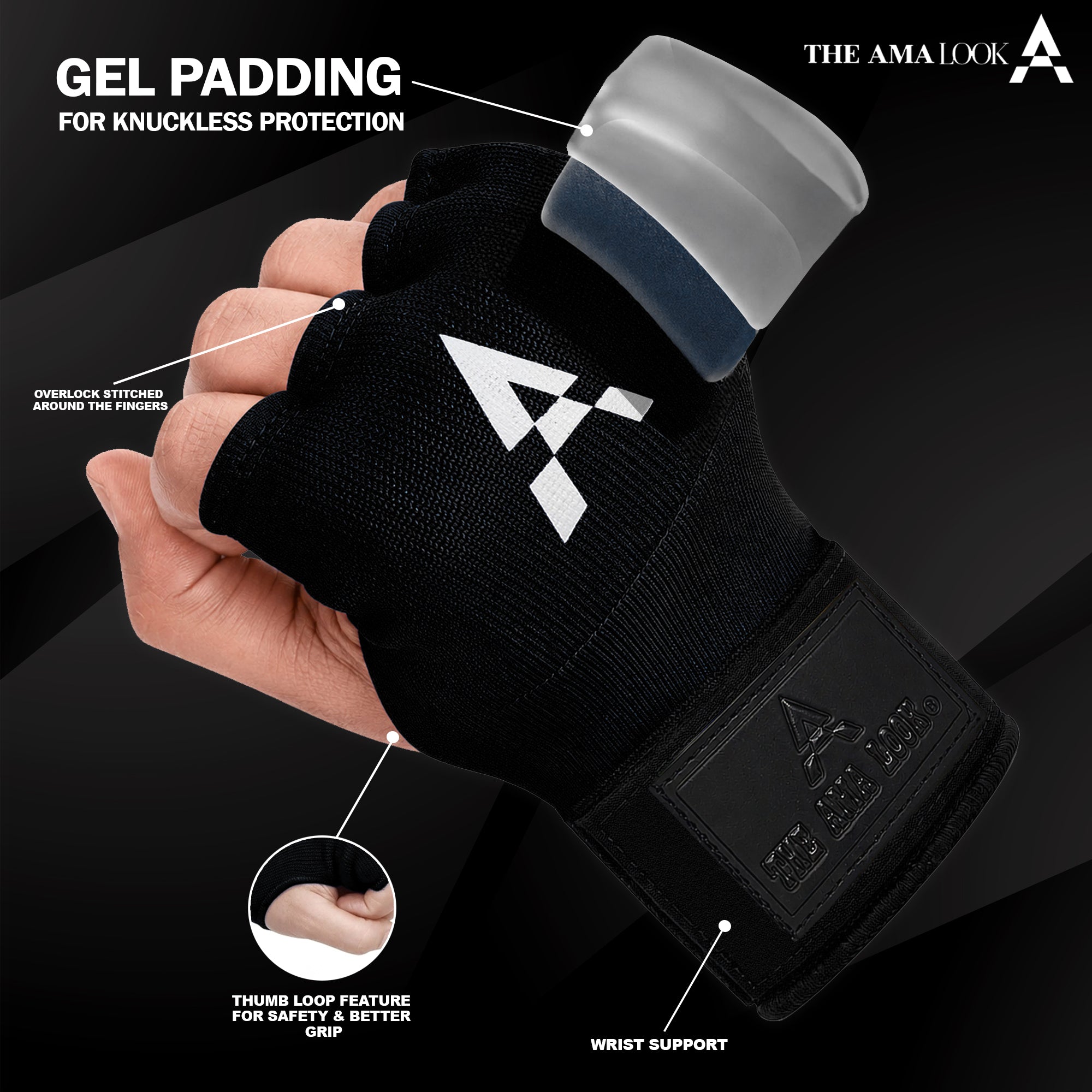 THE AMA LOOK Gel Boxing Hand Wraps Black