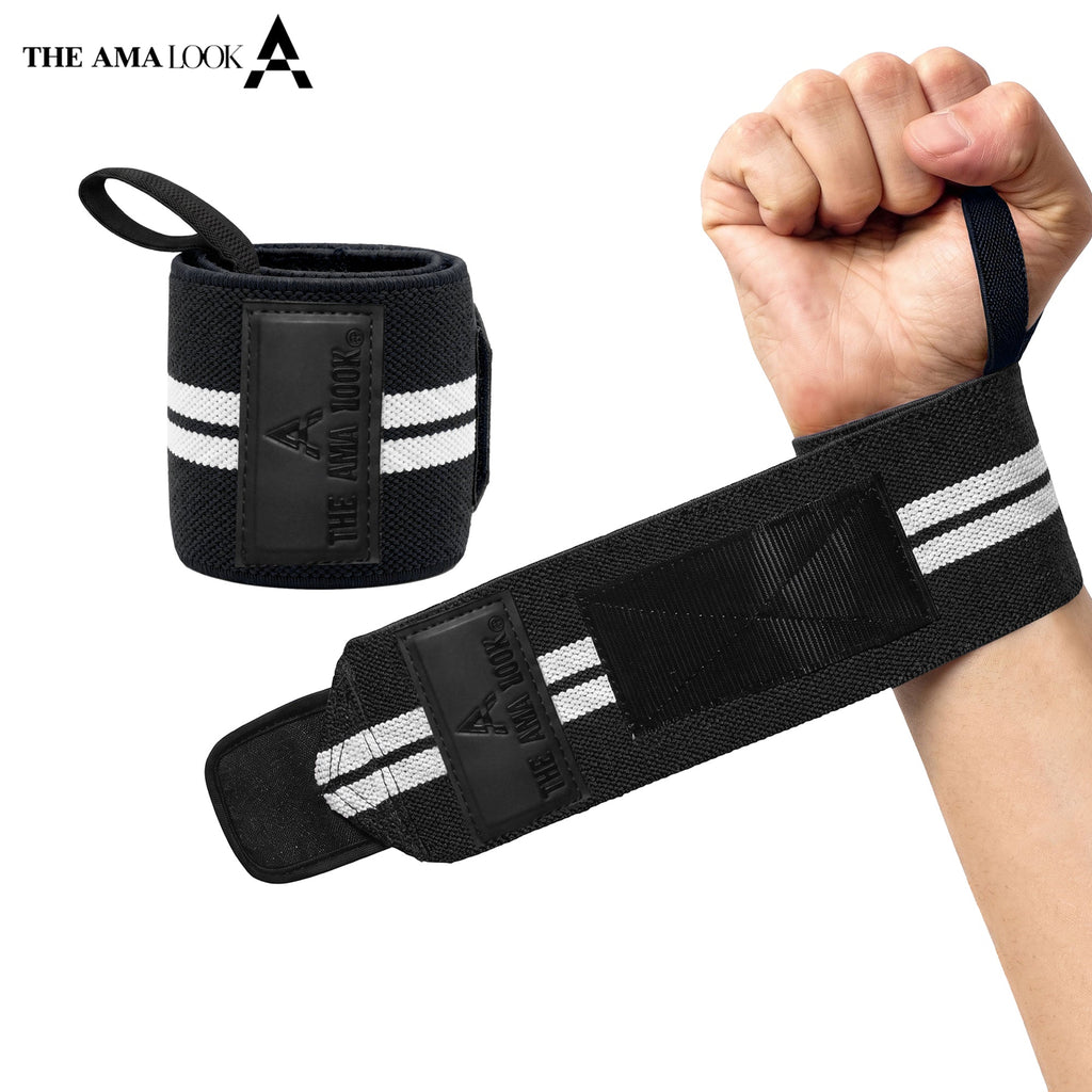 THE AMA LOOK Premium Weight Lifting Wrist Wraps BW