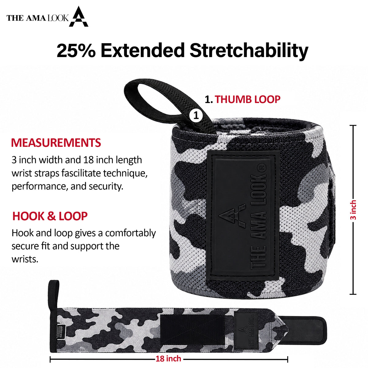 THE AMA LOOK Premium Weight Lifting Wrist Wraps Camo