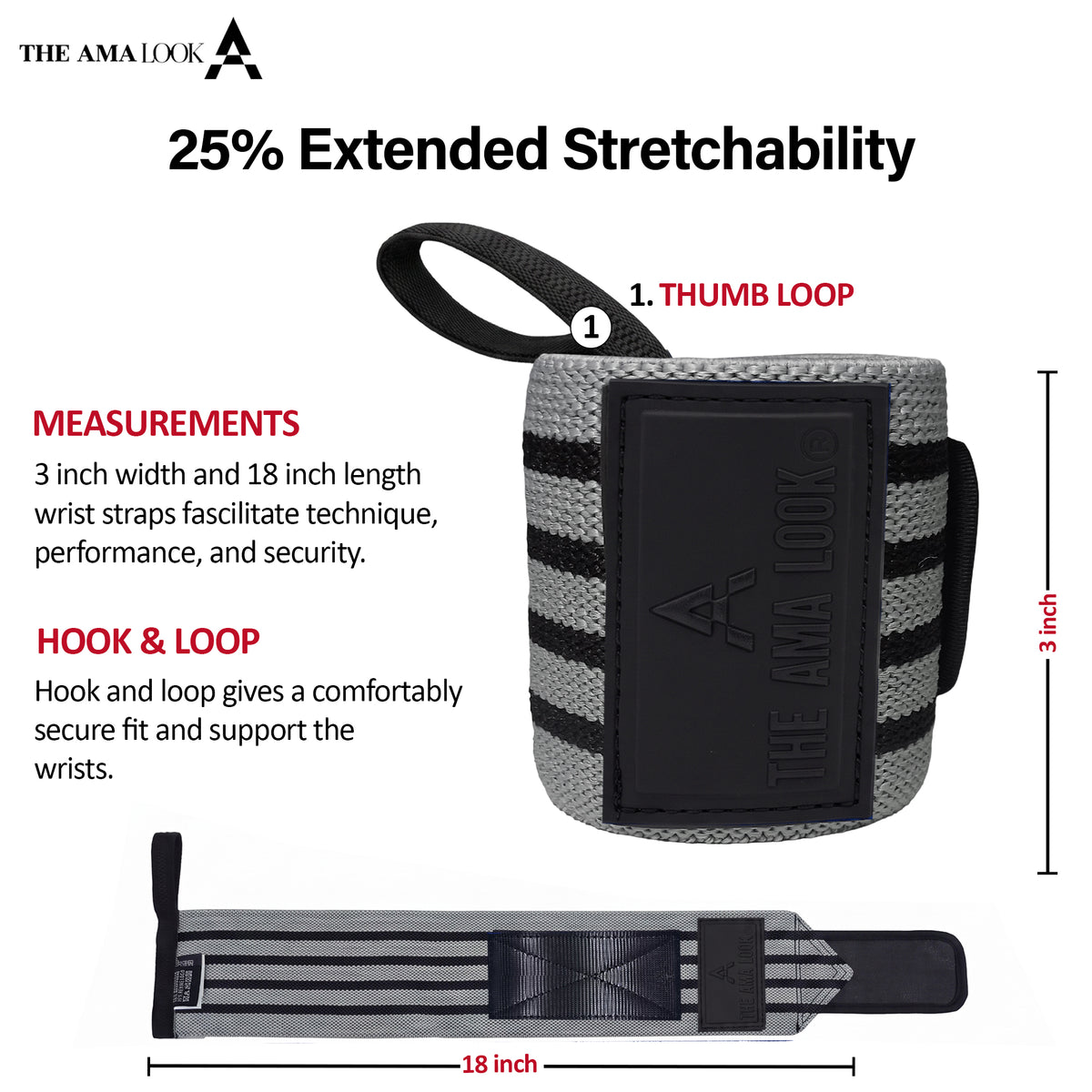 THE AMA LOOK Premium Weight Lifting Wrist Wraps G1