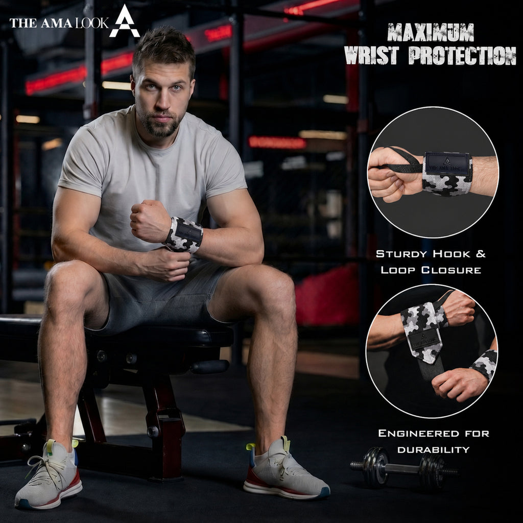 THE AMA LOOK Premium Weight Lifting Wrist Wraps Camo