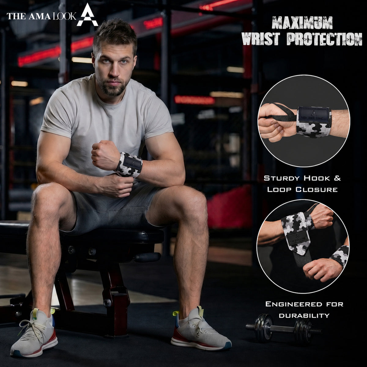 THE AMA LOOK Premium Weight Lifting Wrist Wraps Camo