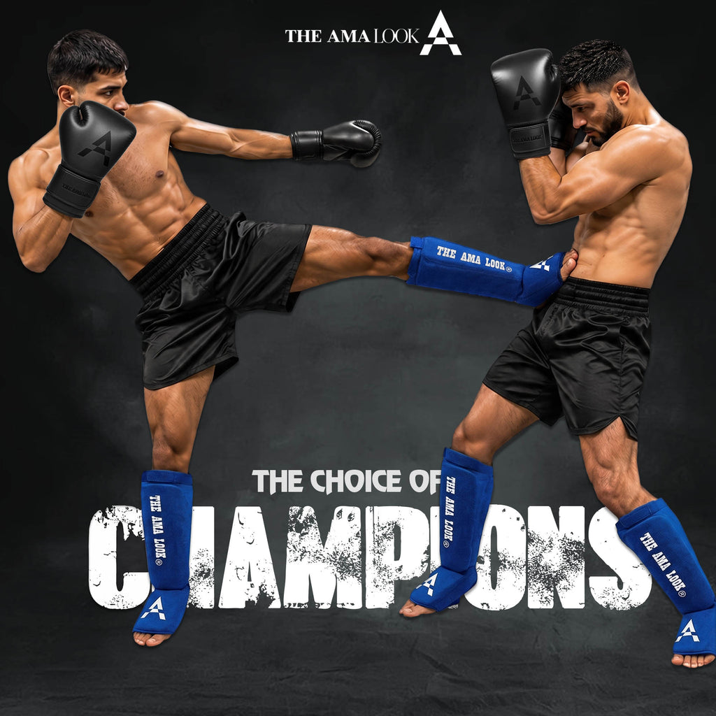 The AMA LOOK MMA Gel Padded Shin Guard Blue