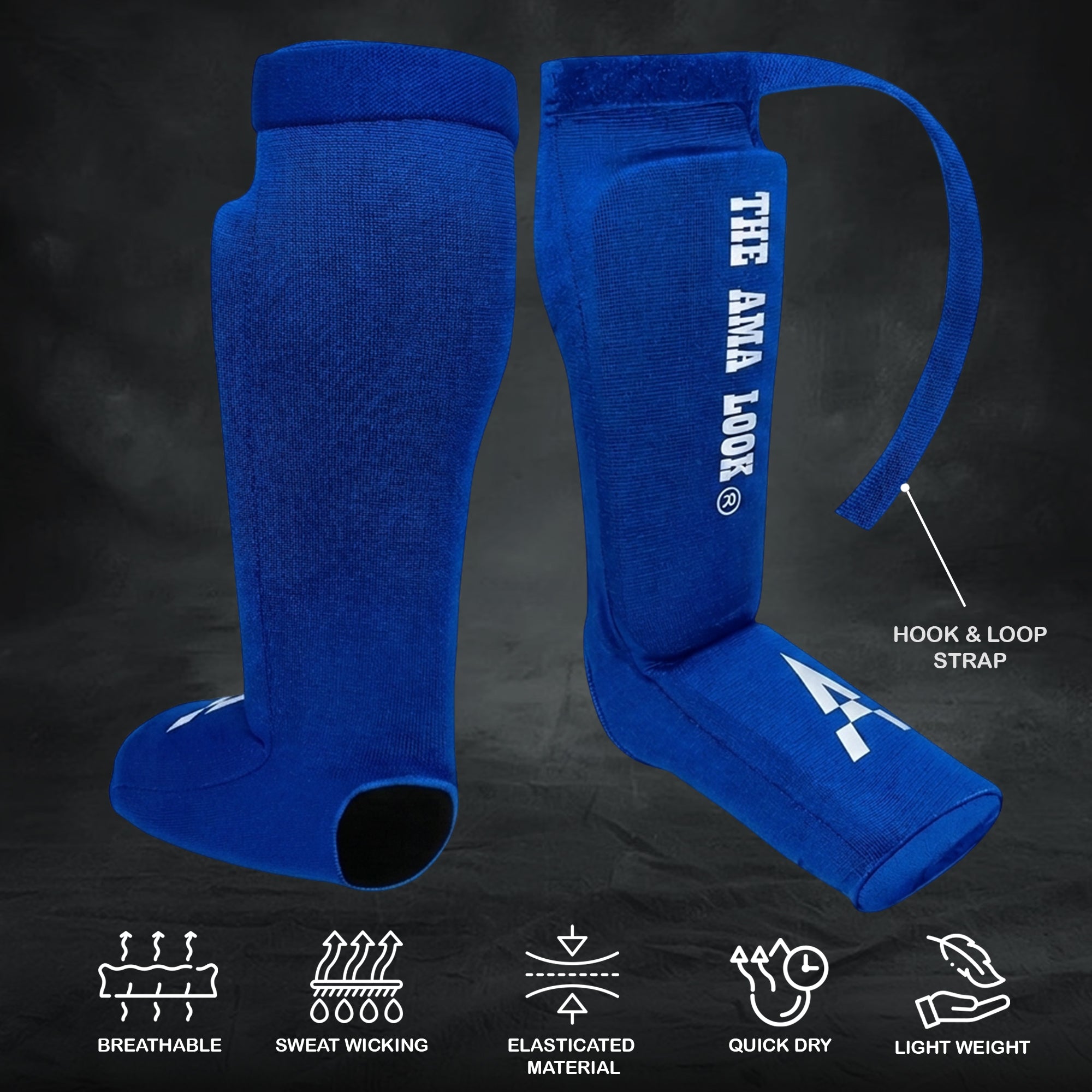 The AMA LOOK MMA Gel Padded Shin Guard Blue