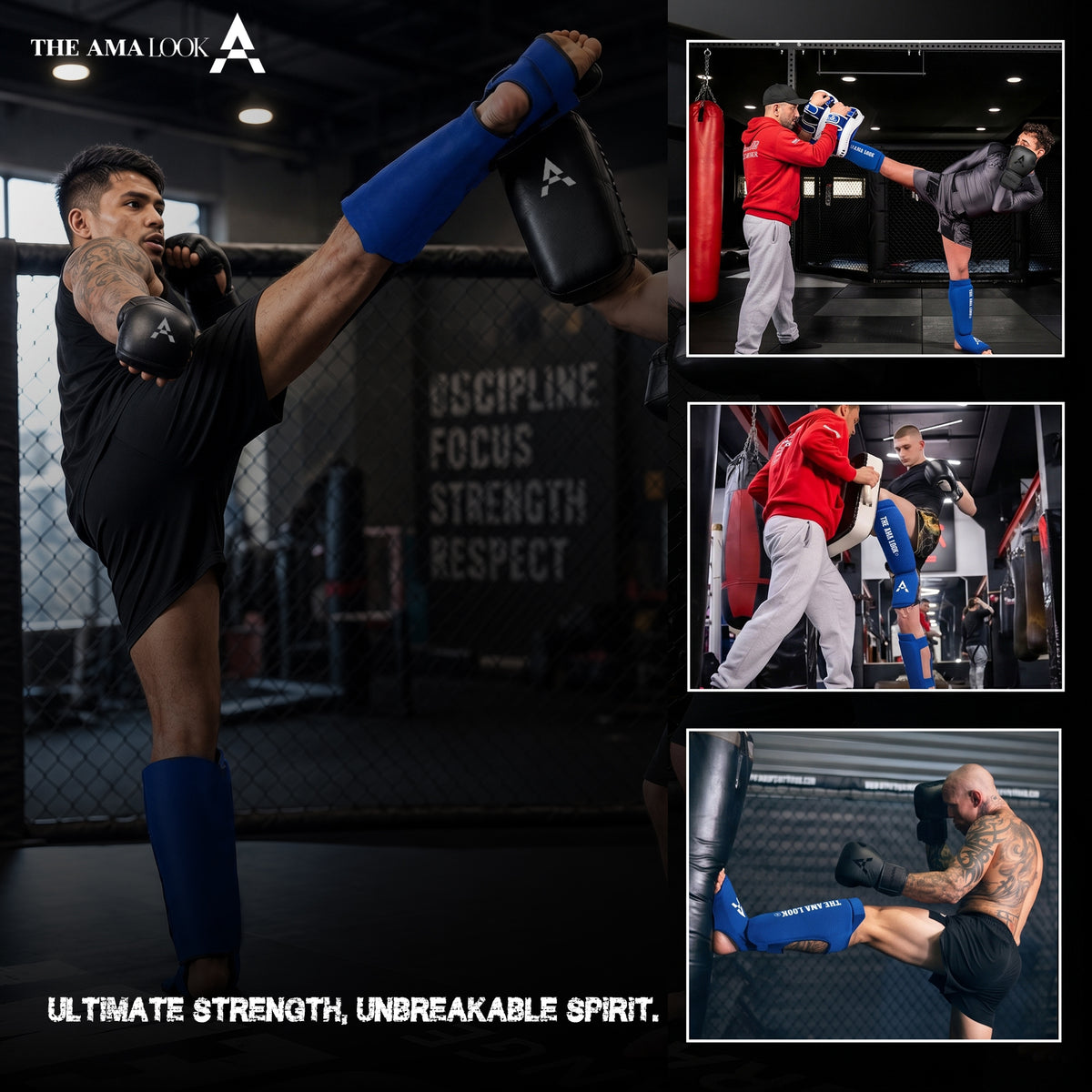 The AMA LOOK MMA Gel Padded Shin Guard Blue