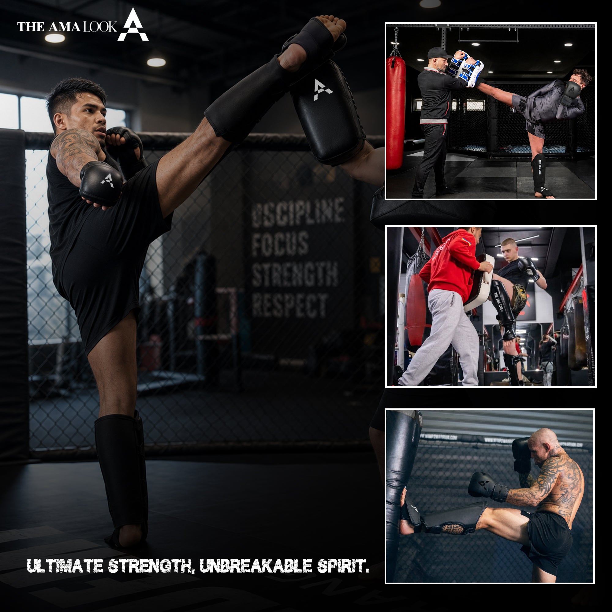 The AMA LOOK MMA Gel Padded Shin Guard Black